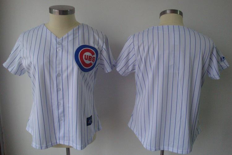 Women Chicago Cubs Blank White(Blue Strip)Jersey