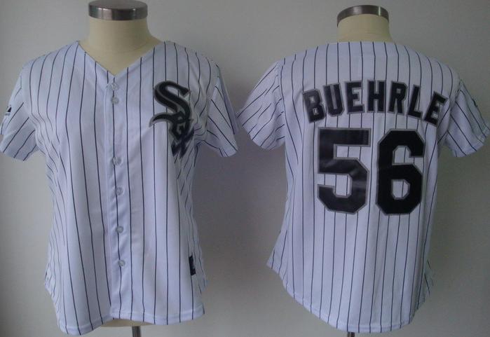 Women Chicago White Sox 56 Buehrle White(Black Strip)Jersey