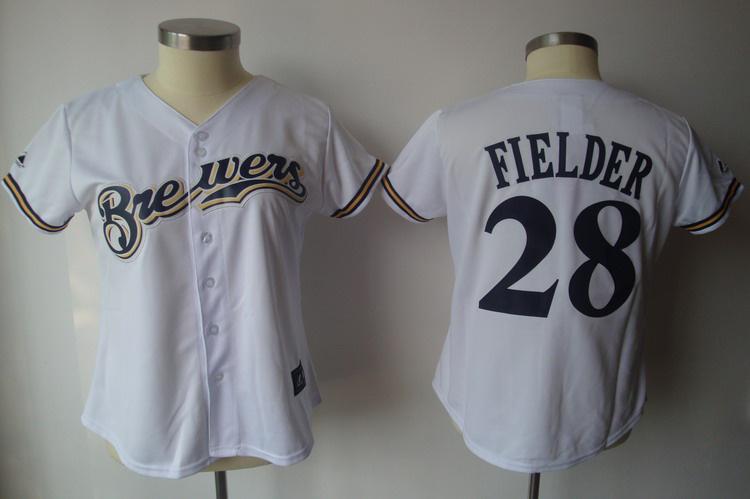 Women Milwaukee Brewers 28 Prince Fielder White Jersey