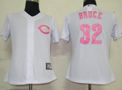 Women Cincinnati Reds 32 Bruce White MLB Jerseys Pink Number