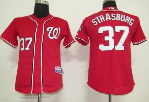 Kids Washington Nationals 37 Strasburg Red MLB Jerseys Cheap