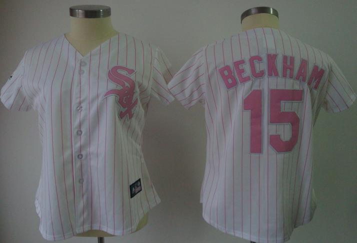 Cheap Women Chicago White Sox 15 Gordon Beckham White(Pink Strip)Jersey