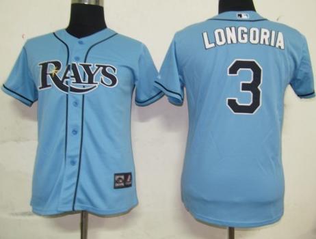 Women Tampa Bay Rays 3 Longoria Baby Blue MLB Jerseys