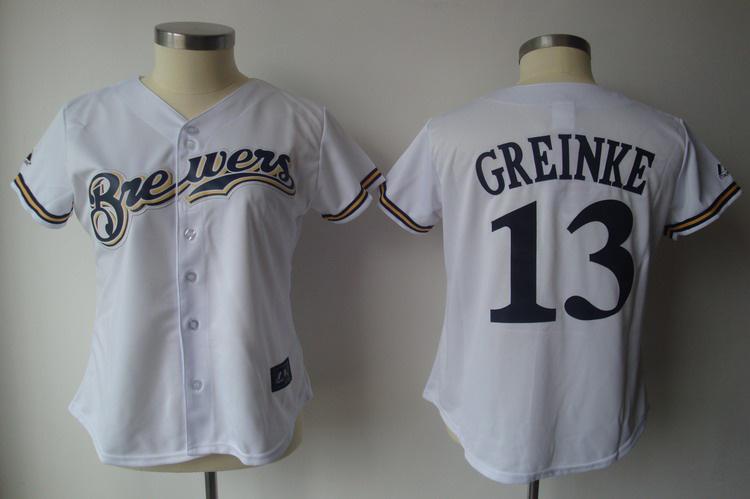 Women Milwaukee Brewers 13 Zack Greinke White Jersey