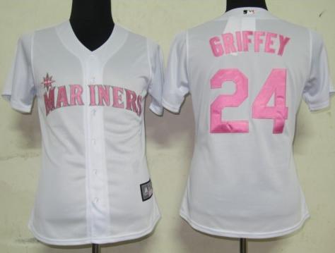 Women Seattle Mariners 24 Griffey White Jersey