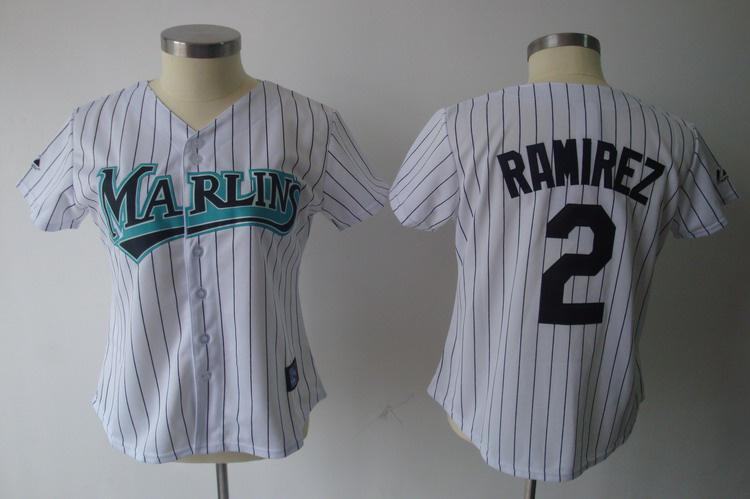 Women Florida Marlins 2 Hanley Ramirez White Pinstripe Jersey