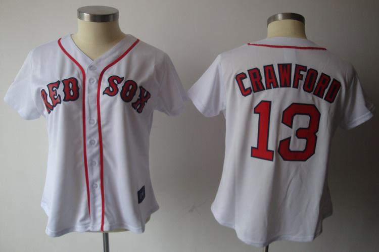 Women Boston Red Sox 13 Carl Crawford White Jersey