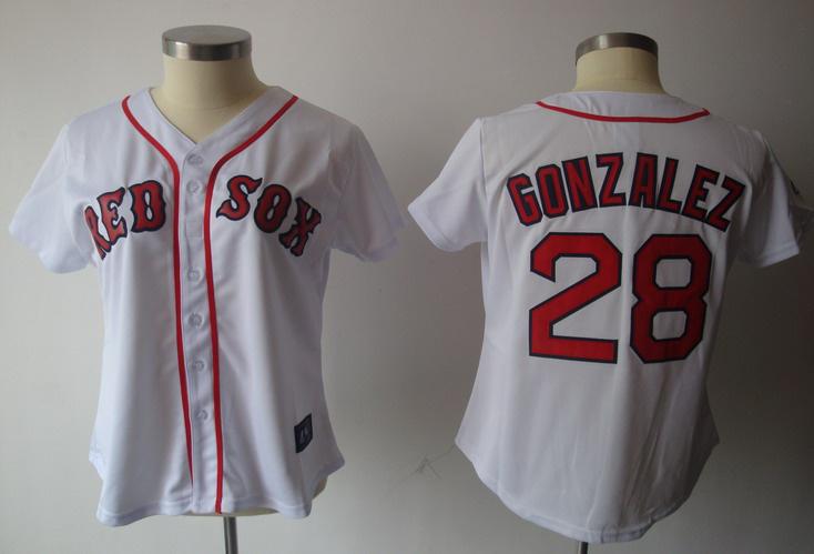 Women Boston Red Sox 28 Adrian Gonzalez White Jersey