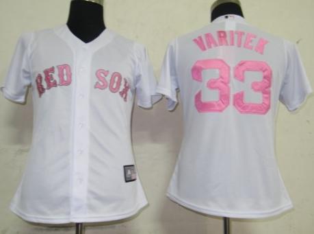 Cheap Women Boston Red Sox 33 Varitek White Pink Number Jersey