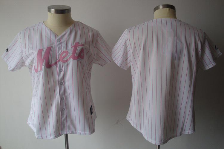 Women New York Mets Blank White(Pink Strip)MLB Jersey