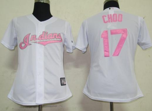 Women Cleveland Indians 17 Choo White Pink Number Jerseys