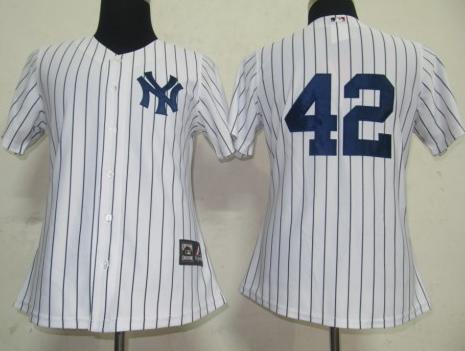 Women New York Yankees 42 Mariano Rivera White Black Strip Jersey
