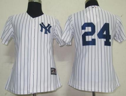 Women New York Yankees 24 Robinson Cano White Black Strip Jersey