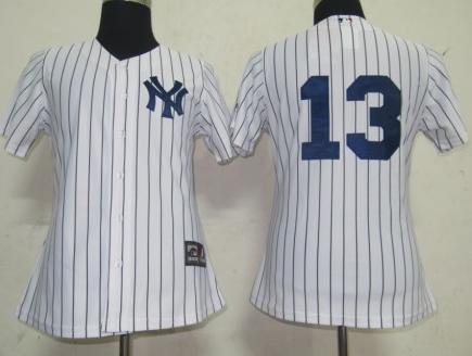 Women New York Yankees 13 Alex Rodriguez White Black Strip Jersey