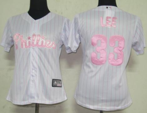 Women Philadephia Phillis 33 Lee White Pink Strip Jersey