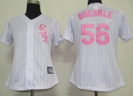 Women Chicago White Sox 56 Buehrle White(Pink Strip)Jersey
