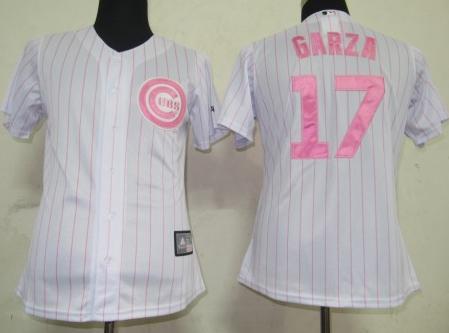 Womenh Chicago Cubs 17 Garza White(Pink strip)MLB Jerseys