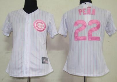 Cheap Women Chicago Cubs 22 Pena White(Pink strip)MLB Jerseys