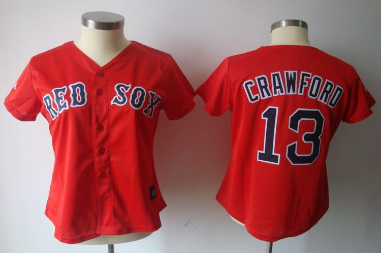 Women Boston Red Sox 13 Carl Crawford Red MLB Jersey
