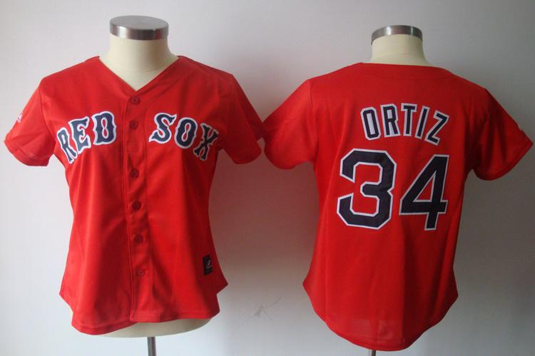 Women Boston Red Sox 34 Ortiz Red MLB Jerseys