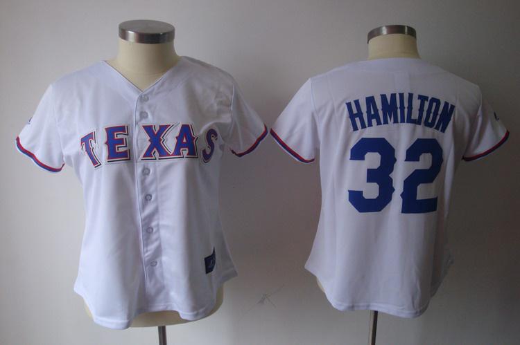Women Texas Rangers 32 Josh Hamilton White MLB Jerseys