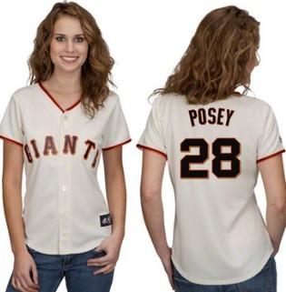 Women San Francisco Giants 28 Posey Cream Jersey