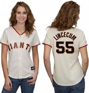 Women San Francisco Giants 55 Lincecum Cream Jersey