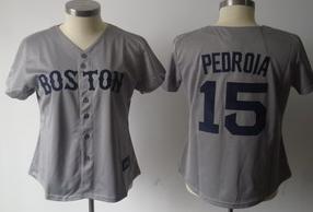 Women Boston Red Sox 15 Dustin Pedroia Grey Jerseys