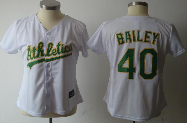 Women Oakland Athletics 40 Bailey White MLB Jerseys