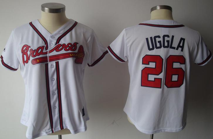 Women Atlanta Braves 26 Dan Uggla White MLB Jerseys
