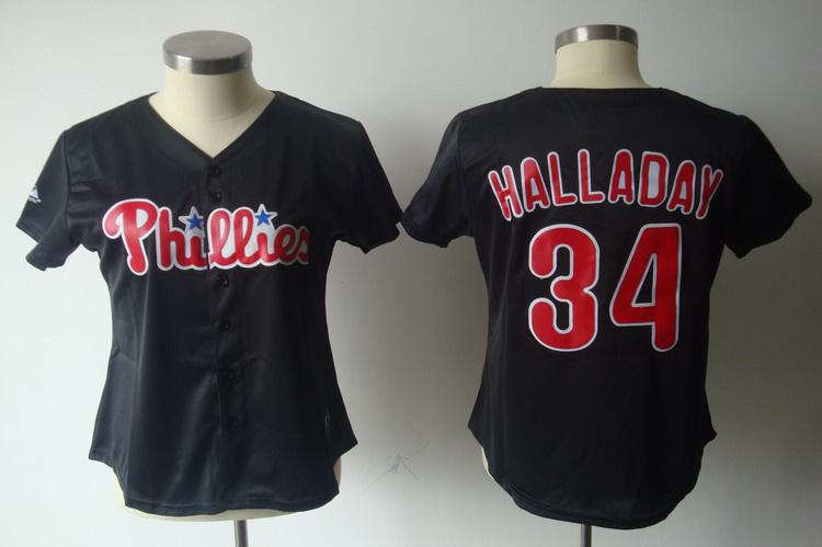 Cheap Women Philadelphia Phillies 34 Roy Halladay Black Jerseys