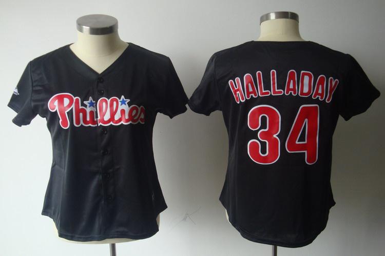 Women Philadelphia Phillies 34 Roy Halladay Black Jerseys Women Philadelphia Phillies 34 Roy Halladay Black Jerseys