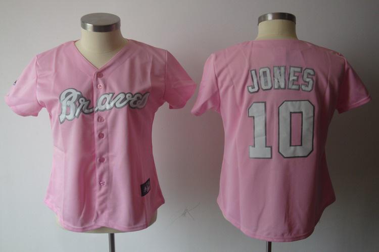 Cheap Women Atlanta Braves 10 Chipper Jones Pink MLB Jerseys