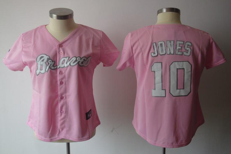 Women Atlanta Braves 10 Chipper Jones Pink MLB Jerseys