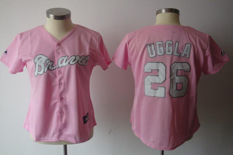 Women Atlanta Braves 26 Dan Uggla Pink MLB Jerseys