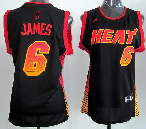 Cheap Women Miami Heat 6 LeBron James Black Vibe Fashion Swingman Jersey