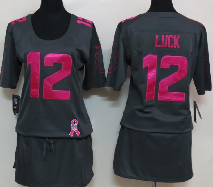 Cheap Women Nike Indianapolis Colts #12 Andrew Luck Breast Cancer Awareness Dark Grey NFL Jersey