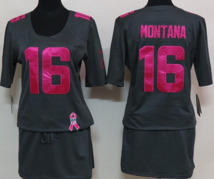 Cheap Women Nike San Francisco 49ers 16 Joe Montana Breast Cancer Awareness Dark Grey NFL Jersey