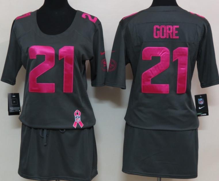 Cheap Women Nike San Francisco 49ers 21 Frank Gore Breast Cancer Awareness Dark Grey NFL Jersey