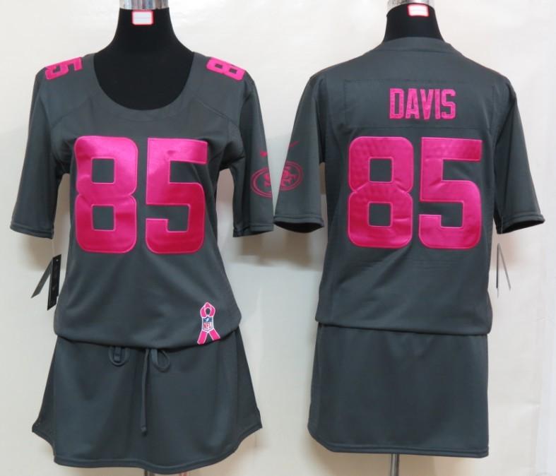 Cheap Women Nike San Francisco 49ers 85 Vernon Davis Breast Cancer Awareness Dark Grey NFL Jersey