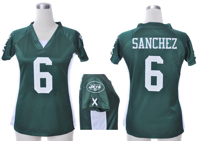 Cheap Women Nike New York Jets 6# Mark Sanchez Green Womens Draft Him II Top Jerseys