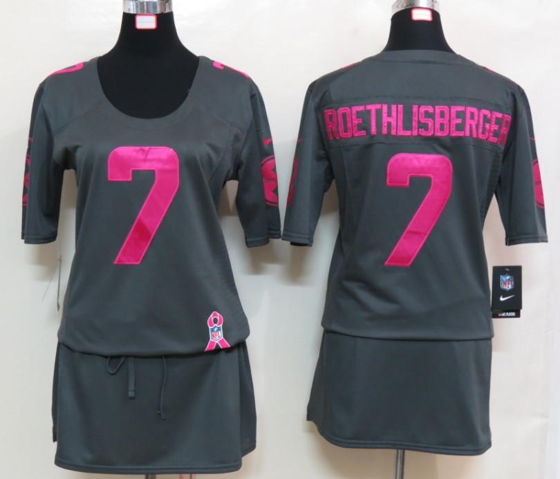 Cheap Women Nike Pittsburgh Steelers #7 Ben Roethlisberger Breast Cancer Awareness Dark Grey NFL Jersey