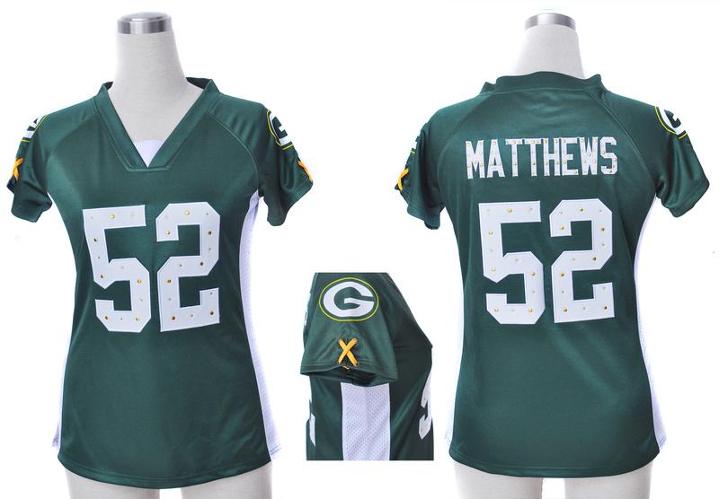 Cheap Women Nike Green Bay Packers #52 Clay Matthews Green Womens Draft Him II Top Jerseys
