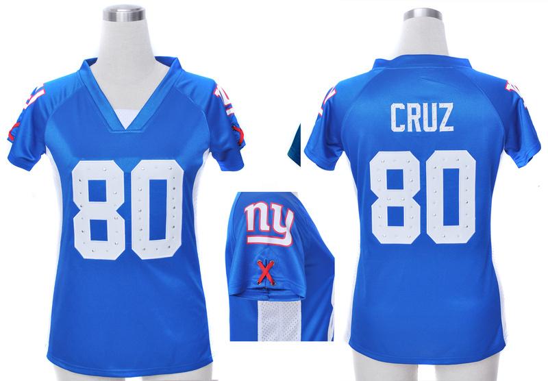 Cheap Women Nike New York Giants 80# Victor Cruz Blue Womens Draft Him II Top Jerseys