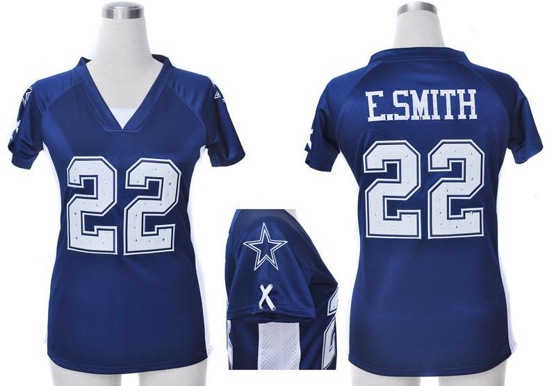 Cheap Women Nike Dallas Cowboys 22 E.SMITH Blue Womens Draft Him II Top Jerseys