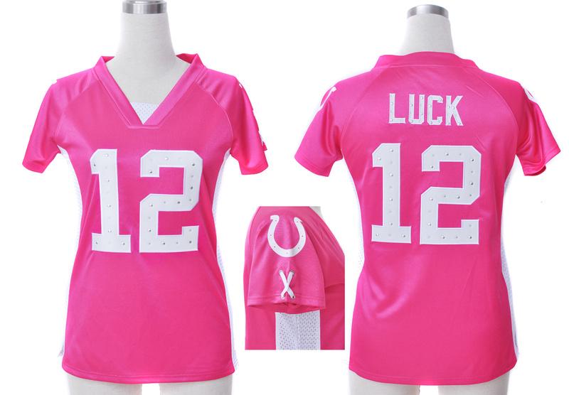 Cheap Women Nike Indianapolis Colts #12 Andrew Luck Pink Womens Draft Him II Top Jerseys