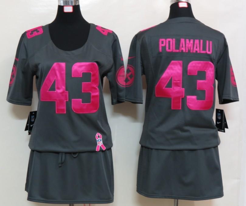 Cheap Women Nike Pittsburgh Steelers #43 Troy Polamalu Breast Cancer Awareness Dark Grey NFL Jersey