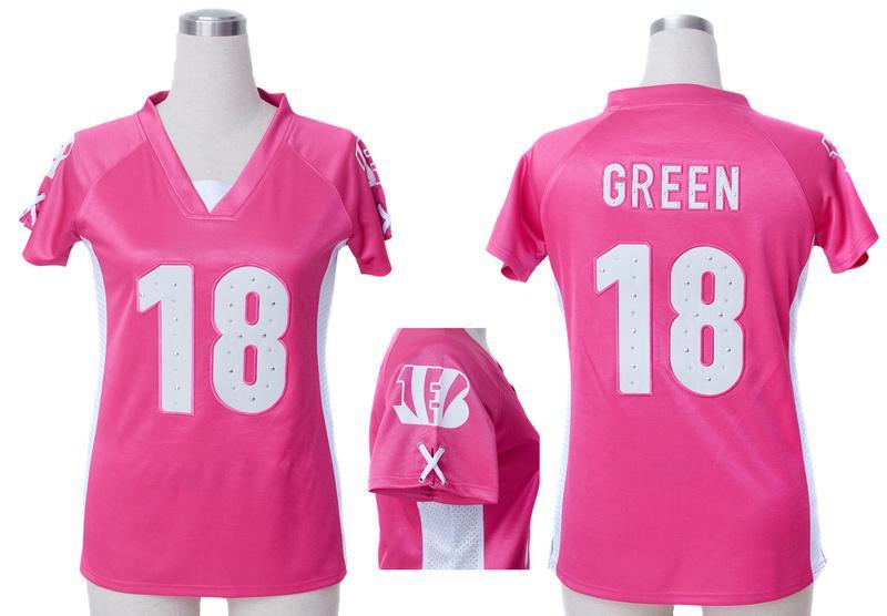 Cheap Women Nike Cincinnati Bengals 18# A.J.Green Pink Womens Draft Him II Top Jerseys