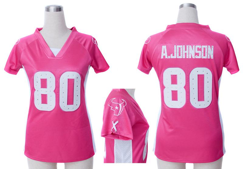 Cheap Women Nike Houston Texans #80 Andre Johnson Pink Womens Draft Him II Top Jerseys