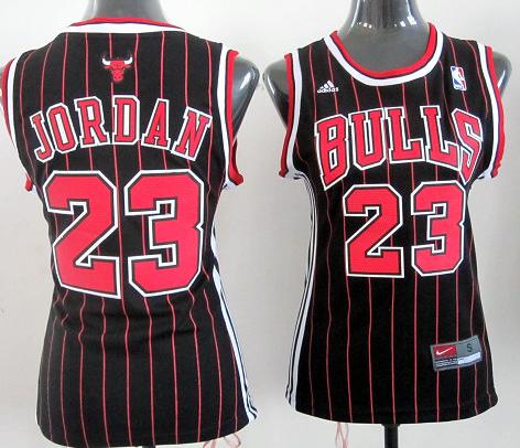 Cheap Women Chicago Bulls 23 Michael Jordan Black Red Strip NBA Jersey